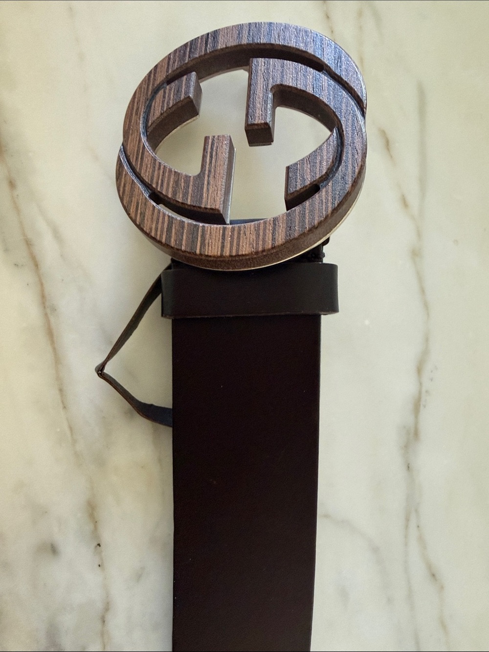 Authentic Gucci Dark Brown Logo Stamped Belt